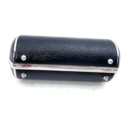 Black & Silver Cylinder Shaped Convertible Clutch Crossbody Small Evening Bag - Picture 7 of 7